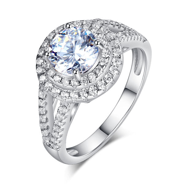 Double Halo 925 Sterling Silver Wedding Engagement Ring 1.25 Ct Simulated Diamond | SelinJewels