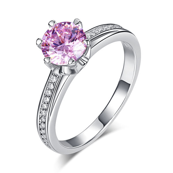 6 Claws 925 Sterling Silver Wedding Promise Ring 1.25 Ct Fancy Pink Simulated Diamond | SelinJewels