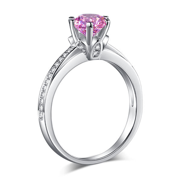 6 Claws Silver Promise Ring Fancy Pink Diamond - View 4 | SelinJewels