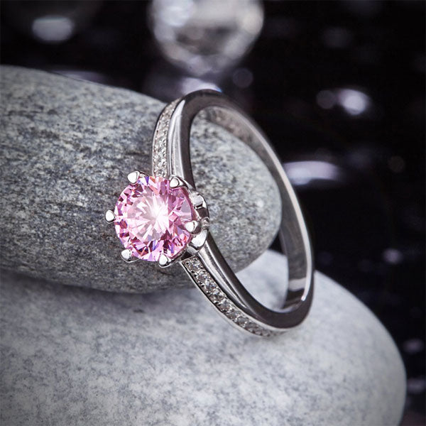 6 Claws Silver Promise Ring Fancy Pink Diamond - View 7 | SelinJewels