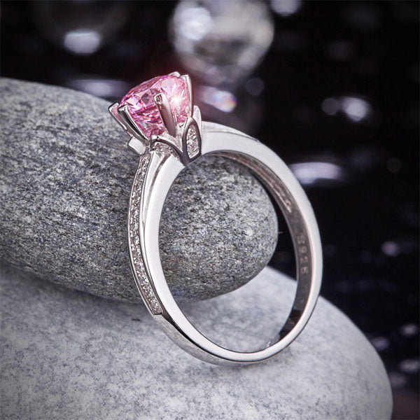 6 Claws Silver Promise Ring Fancy Pink Diamond - View 8 | SelinJewels