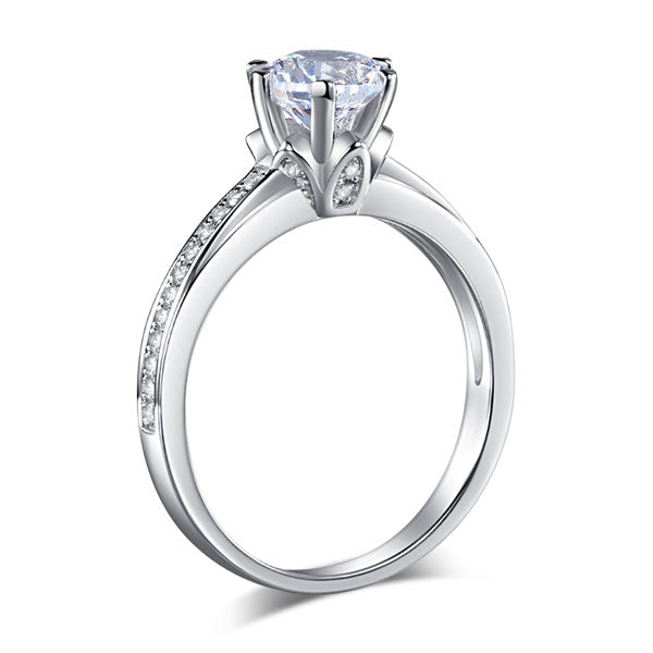 6 Claws Silver Promise Engagement Ring Diamond - View 4 | SelinJewels