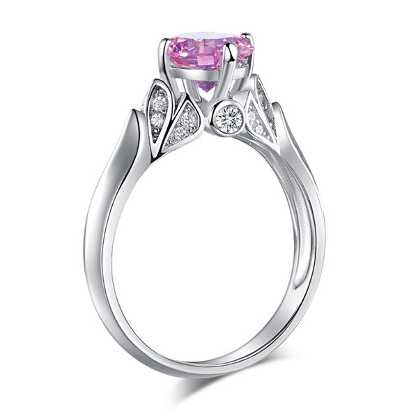 Flower Silver Promise Ring Fancy Pink Diamond - View 4 | SelinJewels