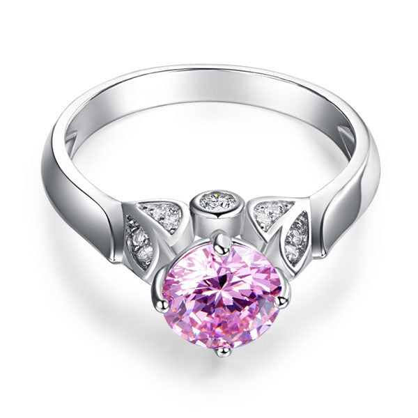 Flower Silver Promise Ring Fancy Pink Diamond - View 3 | SelinJewels