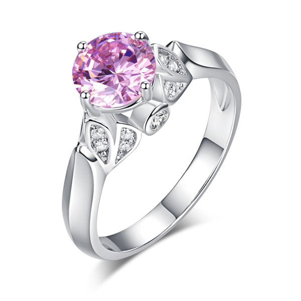 Flower 925 Sterling Silver Wedding Promise Ring 1.25 Ct Fancy Pink Simulated Diamond | SelinJewels