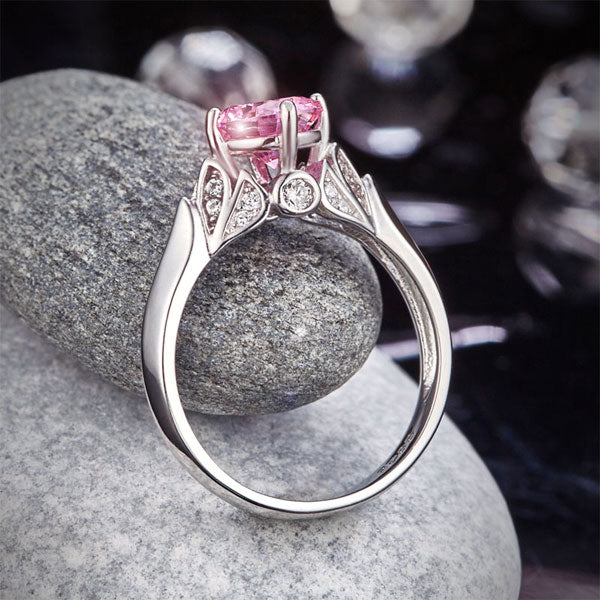 Flower Silver Promise Ring Fancy Pink Diamond - View 8 | SelinJewels