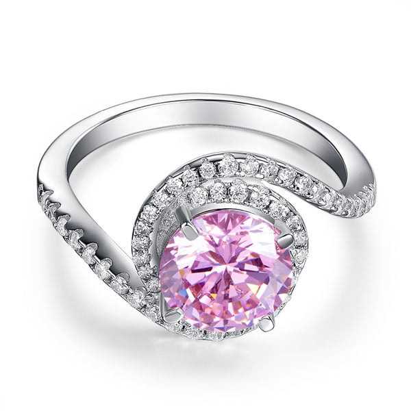 Twist Curl 925 Sterling Silver Ring 2 Ct Fancy Pink - View 3 | SelinJewels