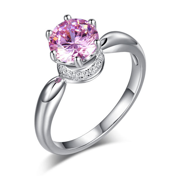 6 Claws Crown 925 Sterling Silver Promise Ring 1.25 Ct Fancy Pink Simulated Diamond | SelinJewels