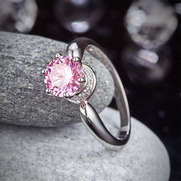 6 Claws Crown 925 Sterling Silver Wedding Promise Anniversary Ring 1.25 Ct Fancy Pink Simulated Diamond Jewelry