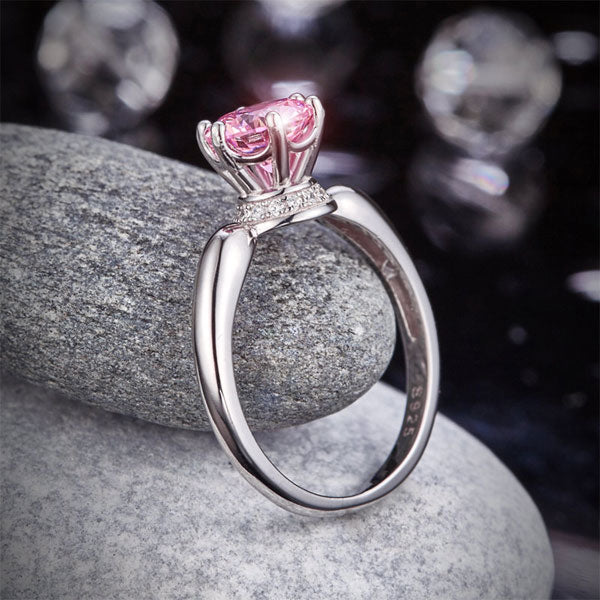 6 Claws Crown 925 Sterling Silver Wedding Promise Anniversary Ring 1.25 Ct Fancy Pink Simulated Diamond Jewelry