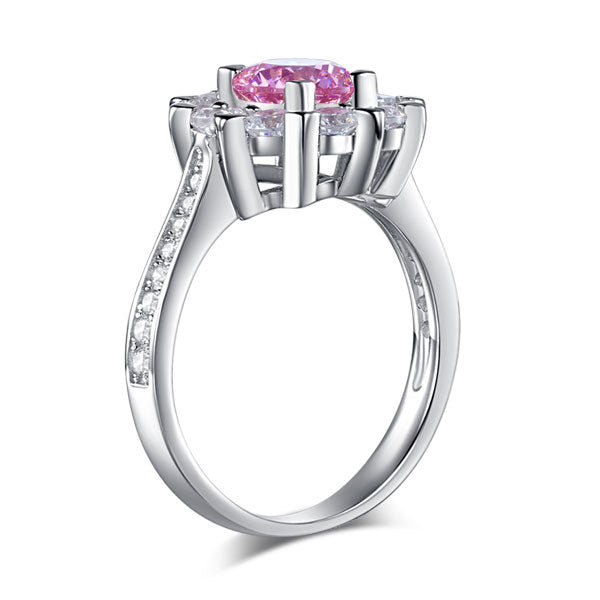 Snowflake 925 Sterling Silver Wedding Promise Anniversary Ring 1 Ct Fancy Pink Simulated Diamond