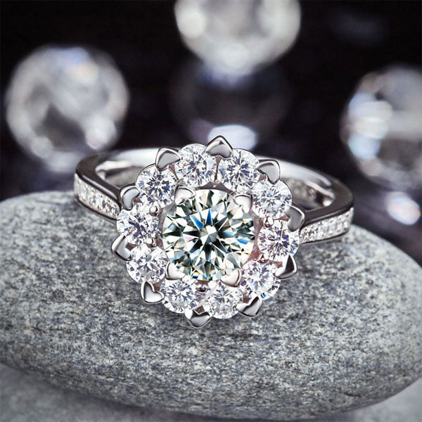 Snowflake 925 Sterling Silver Wedding Promise Anniversary Ring 1 Ct Simulated Diamond