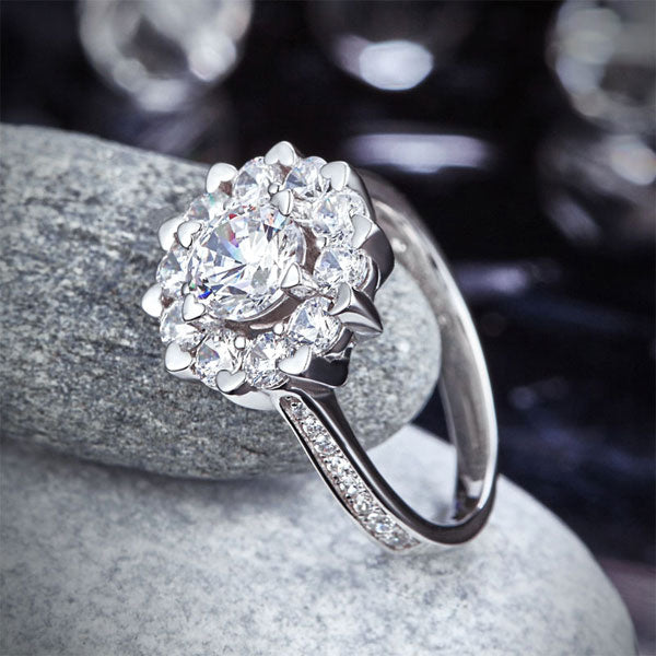 Snowflake 925 Sterling Silver Wedding Promise Anniversary Ring 1 Ct Simulated Diamond