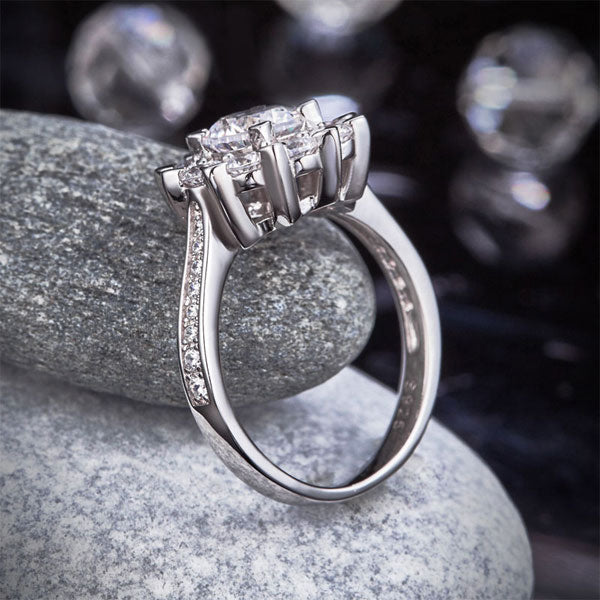 Snowflake 925 Sterling Silver Wedding Promise Anniversary Ring 1 Ct Simulated Diamond