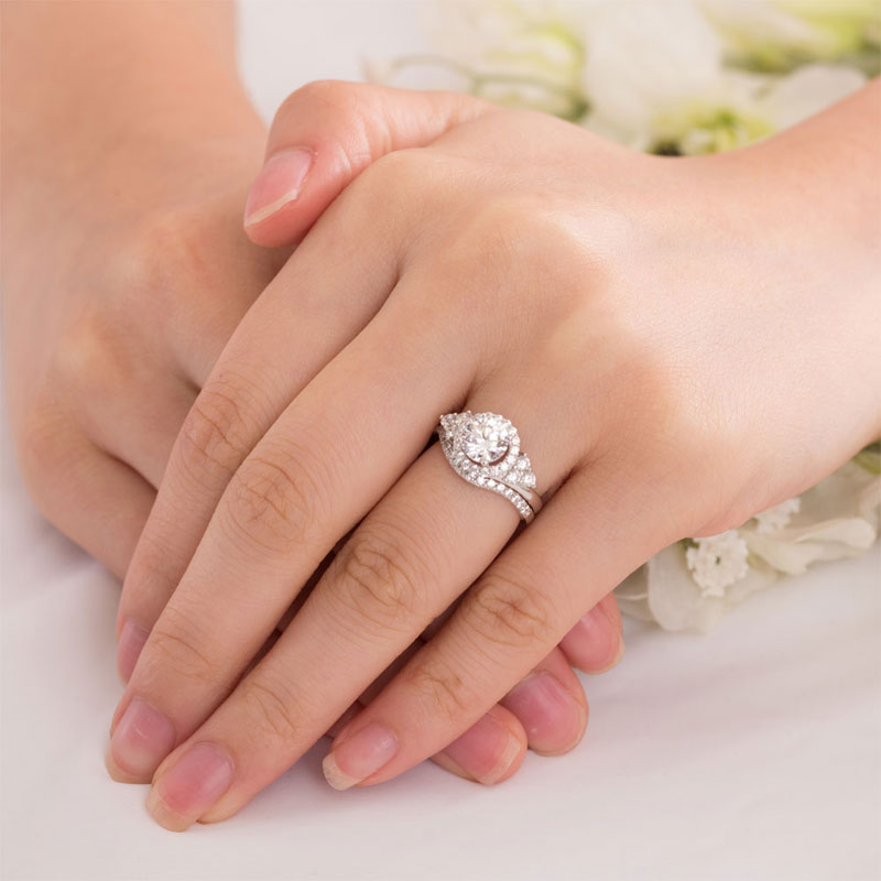 Solid 925 Sterling Silver Wedding Ring Set Art Deco - View 2 | SelinJewels
