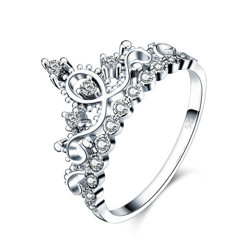 Solid 925 Sterling Silver Crown Ring for Lady - View 3 | SelinJewels