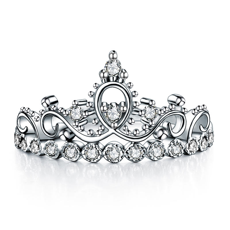 Solid 925 Sterling Silver Crown Shape Ring Simulated Diamond for Lady Stylish | SelinJewels