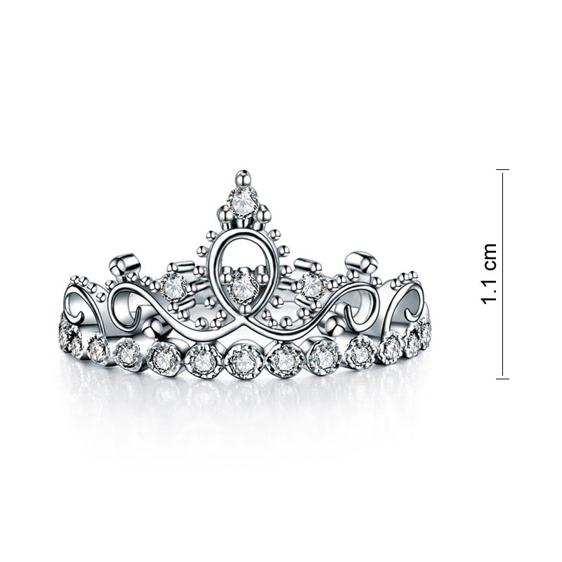 Solid 925 Sterling Silver Ring Crown Shape Simulated Diamond for Lady Trendy Stylish