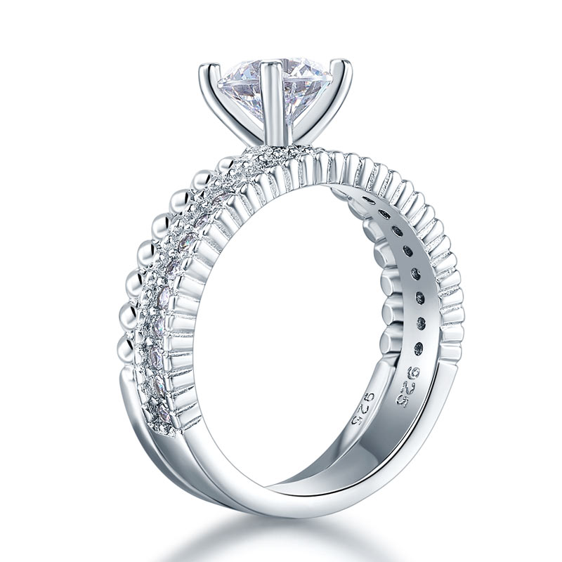 Solid 925 Sterling Silver 2-Pcs Wedding Ring Set - View 2 | SelinJewels