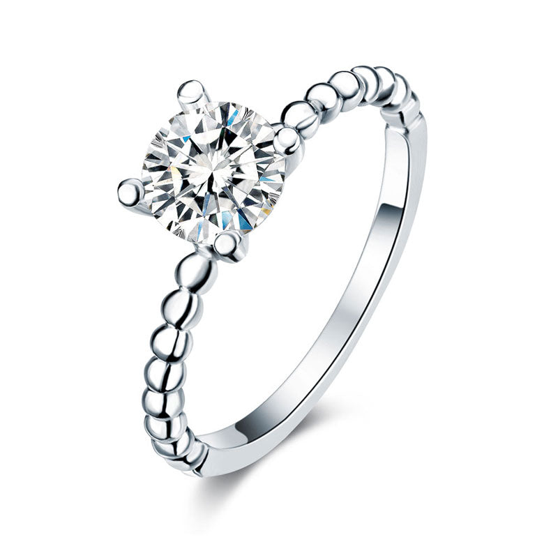 Solid 925 Sterling Silver 2-Pcs Wedding Engagement Ring Set 1 Ct Simulated Diamante Jewelry