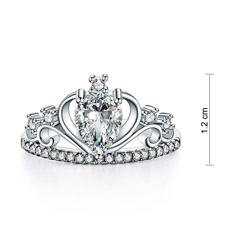 Solid 925 Sterling Silver Crown Ring 1 Carat Pear Cut for Lady Trendy Stylish Jewelry