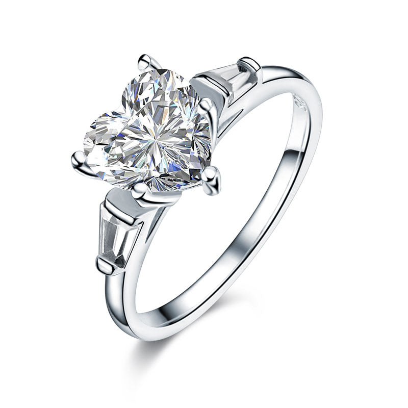Solid 925 Sterling Silver Wedding Engagement Promise Ring 2 Carat Heart Simulated Diamond | SelinJewels