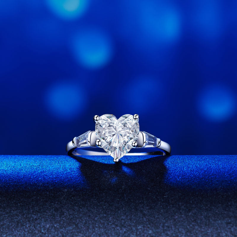 Solid 925 Sterling Silver Wedding Engagement Promise Ring 2 Carat Heart Jewelry Simulated Diamond