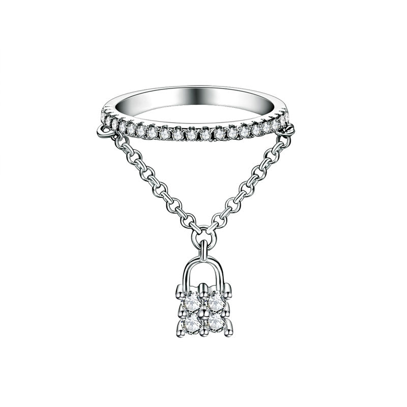 Solid 925 Sterling Silver Band Ring Dangle Purse Sparkling Simulated Diamond | SelinJewels