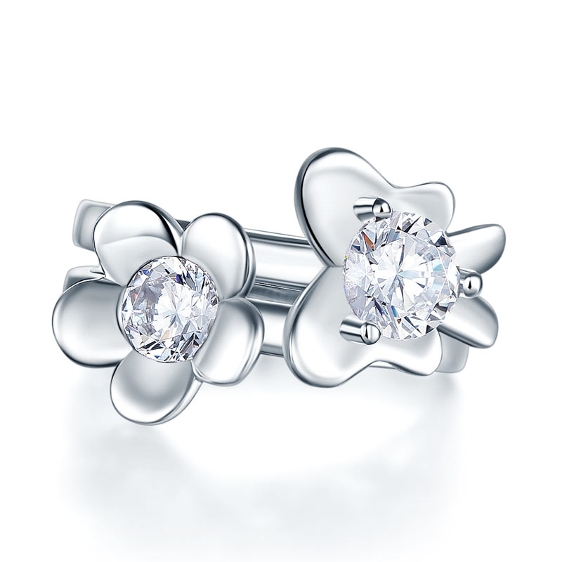 Solid 925 Sterling Silver 2-Pcs Butterfly Flower Ring Set - View 3 | SelinJewels