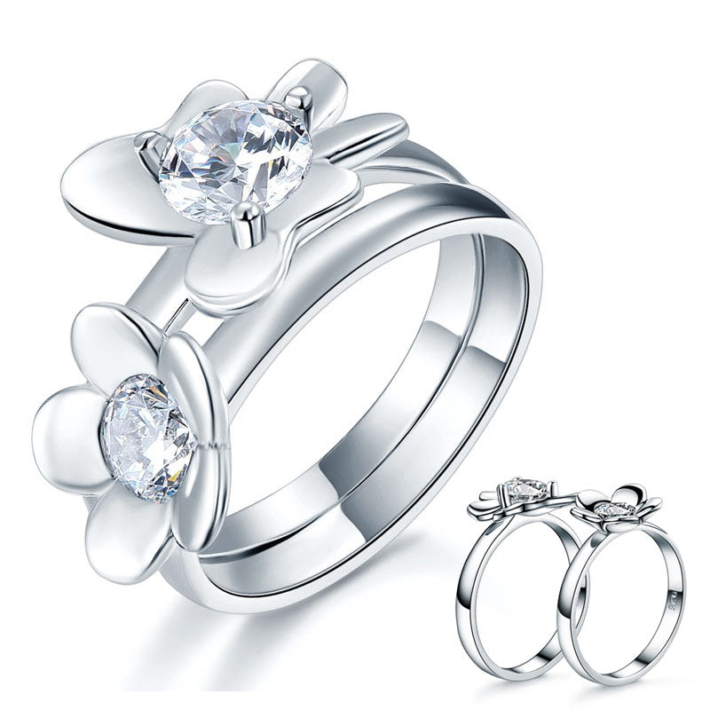 Solid 925 Sterling Silver 2-Pcs Butterfly Flower Ring Set New Design | SelinJewels