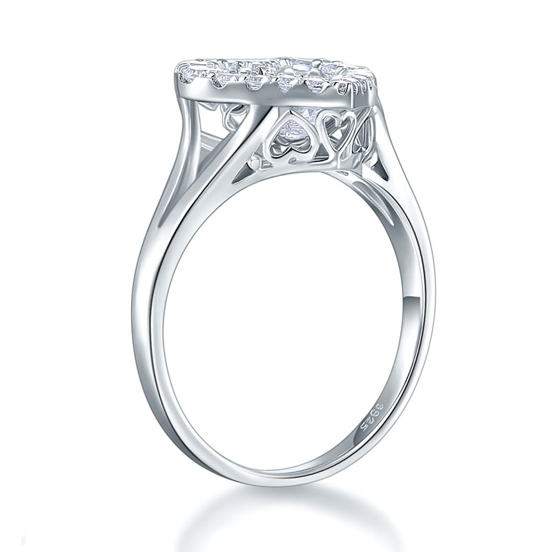 Dancing Stone Heart Solid 925 Sterling Silver Ring Fashion Wedding Jewelry