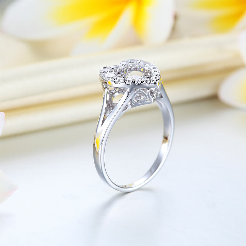 Dancing Stone Heart Solid 925 Sterling Silver Ring Fashion Wedding Jewelry