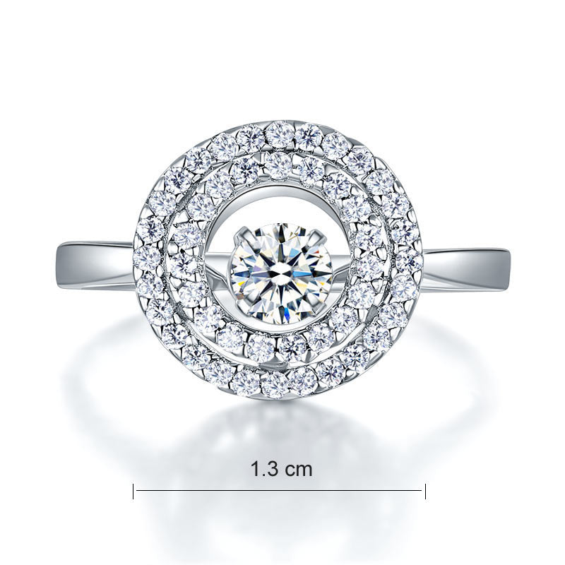 Dancing Stone Double Halo Solid 925 Sterling Silver Ring Fashion Wedding Jewelry