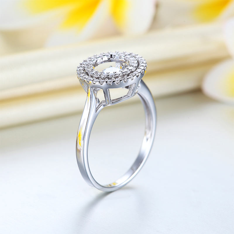 Dancing Stone Double Halo Solid 925 Sterling Silver Ring Fashion Wedding Jewelry