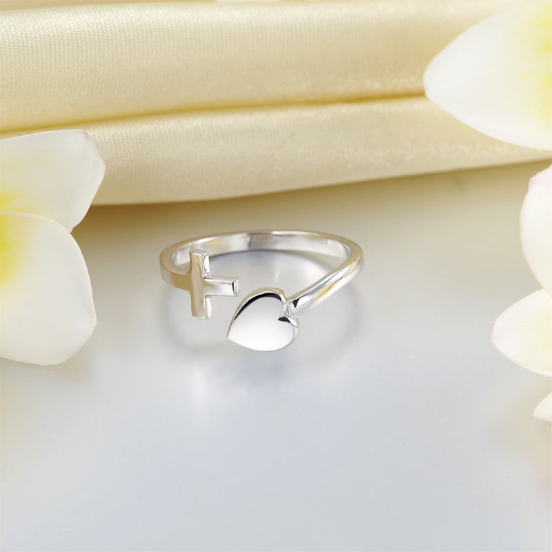 Plain Solid 925 Sterling Silver Ring Cross Heart for Lady Trendy Stylish