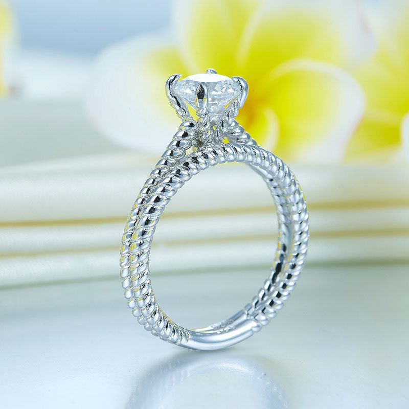 Promise Engagement Silver Twist Solitaire Ring Set - View 9 | SelinJewels