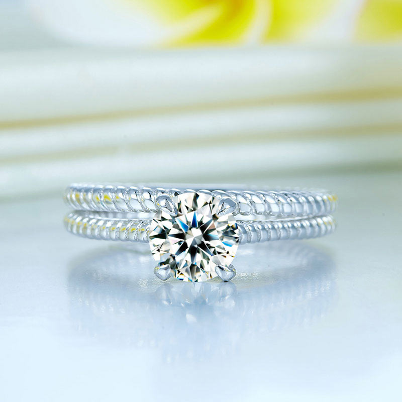 Promise Engagement Silver Twist Solitaire Ring Set - View 10 | SelinJewels