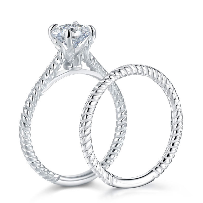 Promise Engagement 2-PC Sterling 925 Silver Twist Solitaire Ring Set | SelinJewels