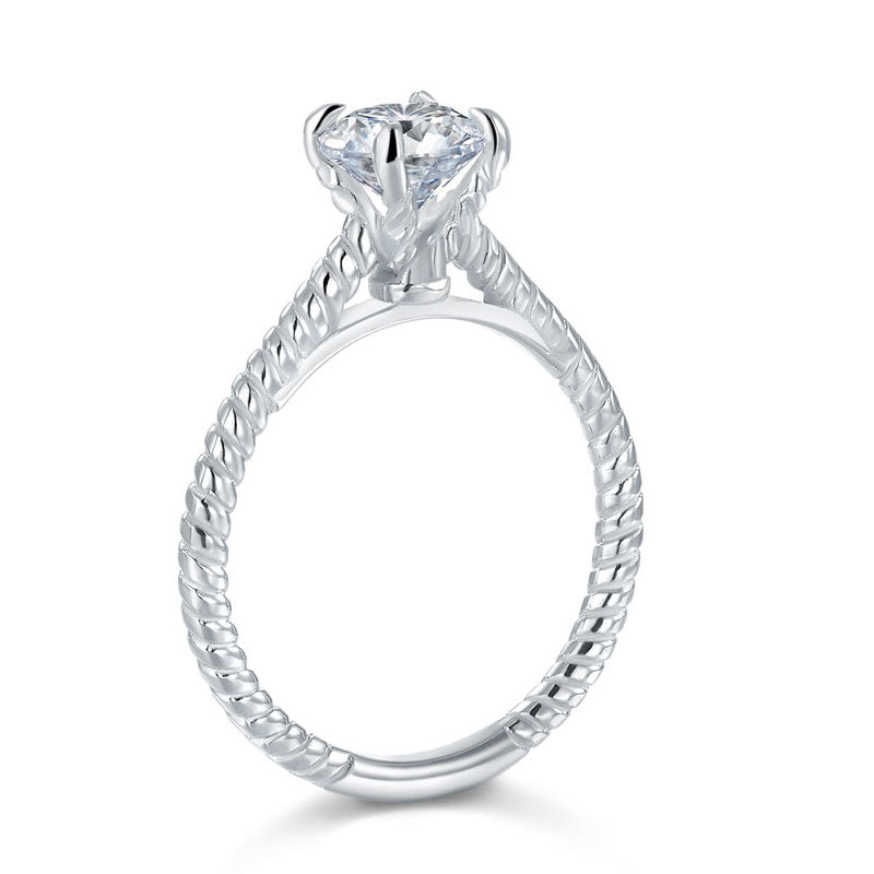 Promise Engagement Silver Twist Solitaire Ring Set - View 5 | SelinJewels