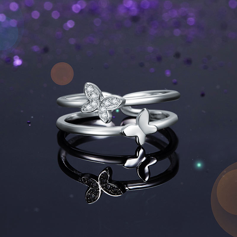 Solid 925 Sterling Silver Ring Band Fashion Butterfly New Style for Girls Ladies