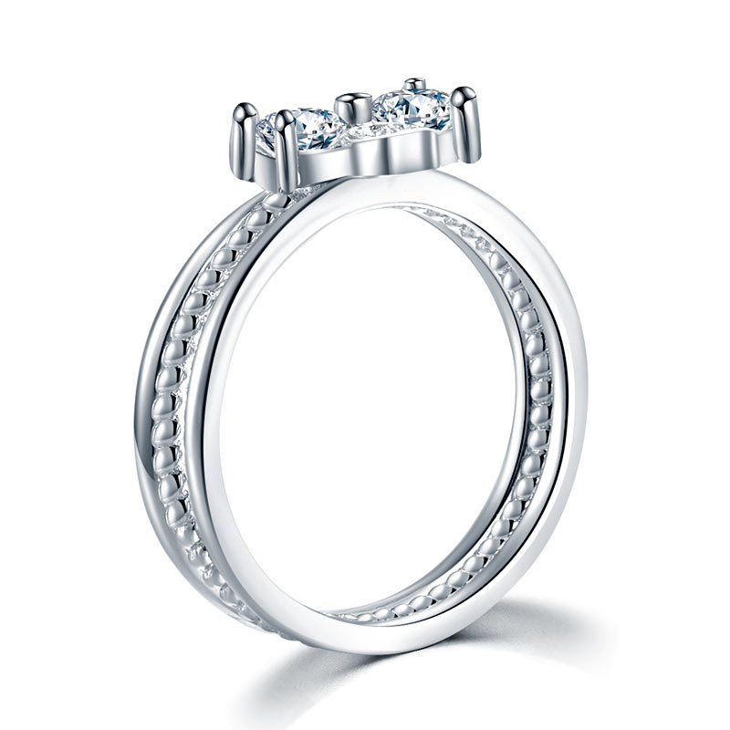 Solid 925 Sterling Silver Ring Set 3-Pcs Set Heart Love Jewelry