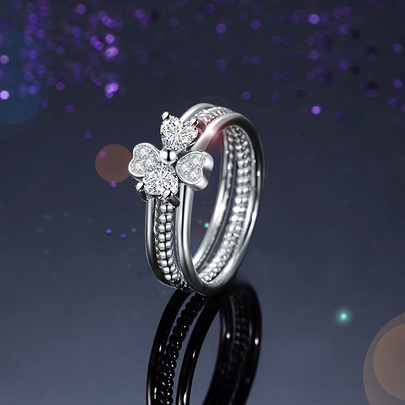 Solid 925 Sterling Silver Ring Set 3-Pcs Heart Love - View 3 | SelinJewels