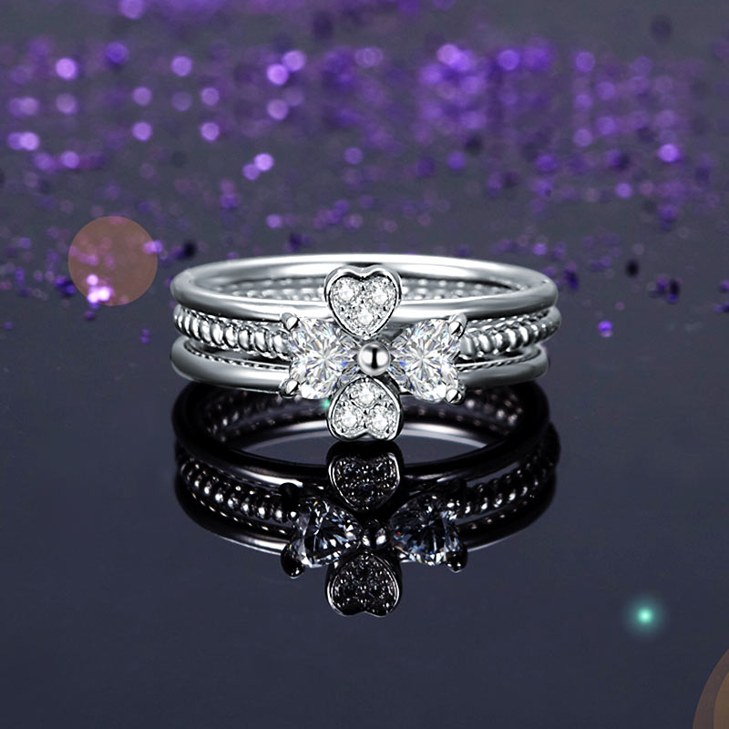 Solid 925 Sterling Silver Ring Set 3-Pcs Set Heart Love Jewelry