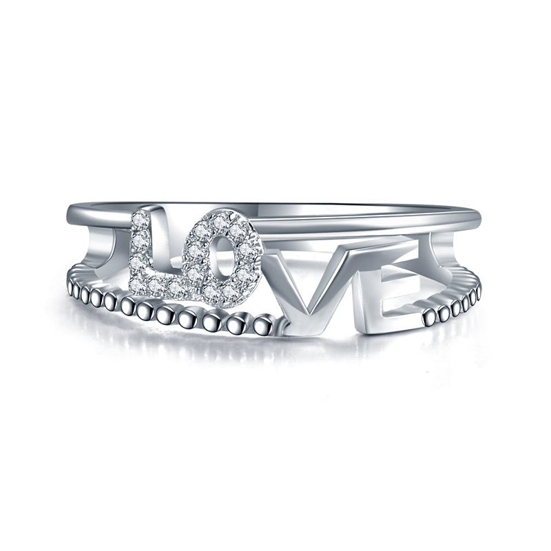 Solid 925 Sterling Silver LOVE Ring Band - View 3 | SelinJewels