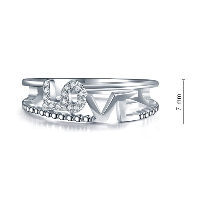 Solid 925 Sterling Silver LOVE Ring Band - View 2 | SelinJewels
