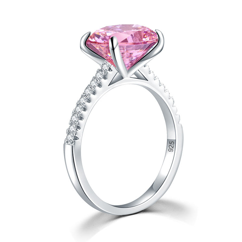 Solid 925 Sterling Silver Fancy Pink Oval Ring - View 3 | SelinJewels