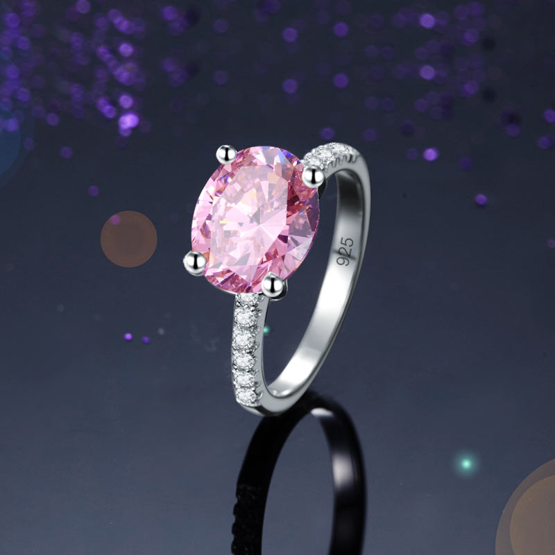 Solid 925 Sterling Silver 4 Carat Anniversary Ring Fancy Pink Oval Cut Luxury Jewelry