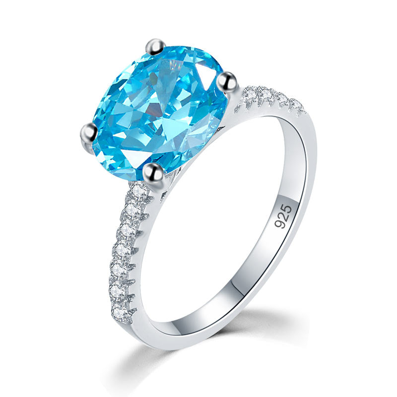 Solid 925 Sterling Silver 4 Carat Anniversary Ring Blue Oval Luxury | SelinJewels