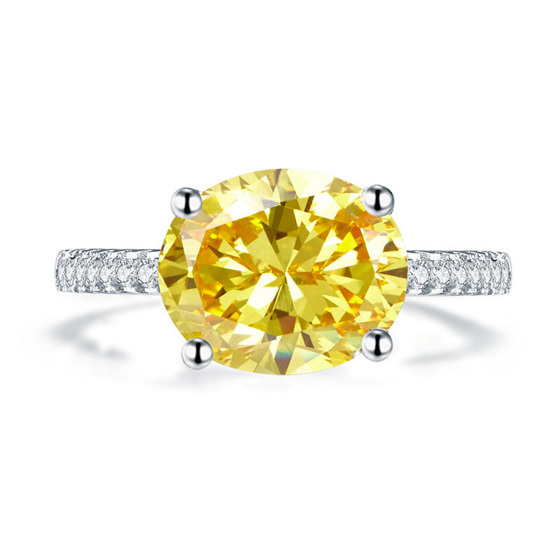 Solid 925 Sterling Silver Yellow Canary Oval Ring - View 3 | SelinJewels