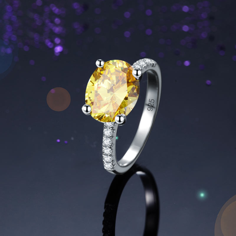 Solid 925 Sterling Silver 4 Carat Anniversary Luxury Ring Yellow Canary Oval Party Jewelry